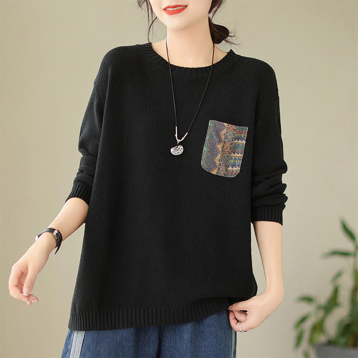 Maglione da donna a maniche lunghe in cotone lavorato a maglia con motivo floreale decorativo autunnale Buddha Stones - Nero - US4， UK/AU8，EU36-38 (F) - image 17