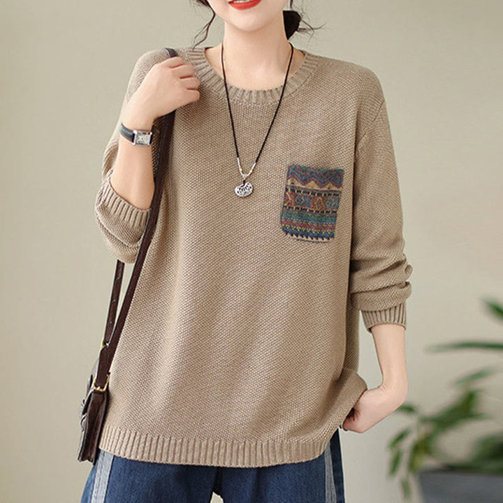 Maglione da donna a maniche lunghe in cotone lavorato a maglia con motivo floreale decorativo autunnale Buddha Stones - image 5