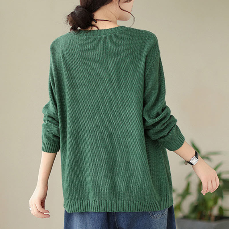 Maglione da donna a maniche lunghe in cotone lavorato a maglia con motivo floreale decorativo autunnale Buddha Stones - image 1