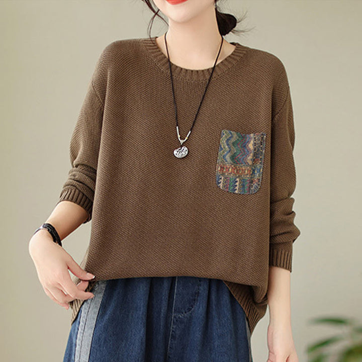 Maglione da donna a maniche lunghe in cotone lavorato a maglia con motivo floreale decorativo autunnale Buddha Stones - image 15