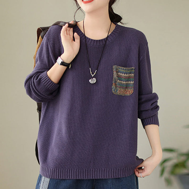 Maglione da donna a maniche lunghe in cotone lavorato a maglia con motivo floreale decorativo autunnale Buddha Stones - image 12