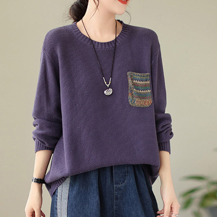 Maglione da donna a maniche lunghe in cotone lavorato a maglia con motivo floreale decorativo autunnale Buddha Stones - image 13