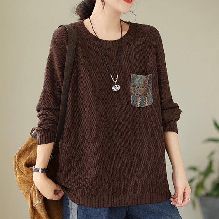 Maglione da donna a maniche lunghe in cotone lavorato a maglia con motivo floreale decorativo autunnale Buddha Stones - image 7