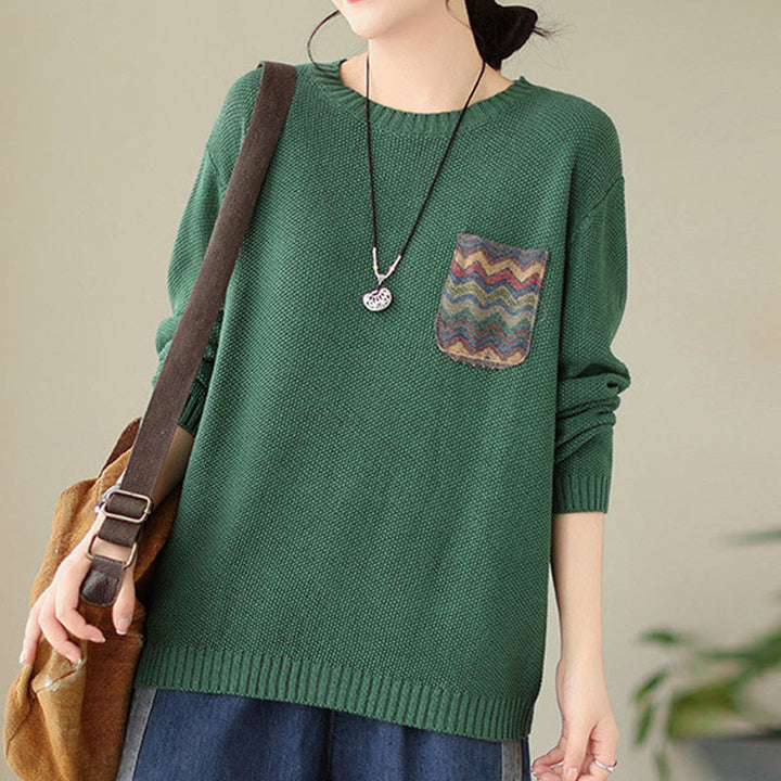 Maglione da donna a maniche lunghe in cotone lavorato a maglia con motivo floreale decorativo autunnale Buddha Stones - image 2