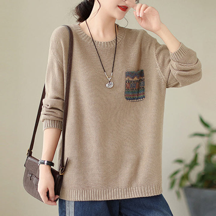 Maglione da donna a maniche lunghe in cotone lavorato a maglia con motivo floreale decorativo autunnale Buddha Stones - image 4