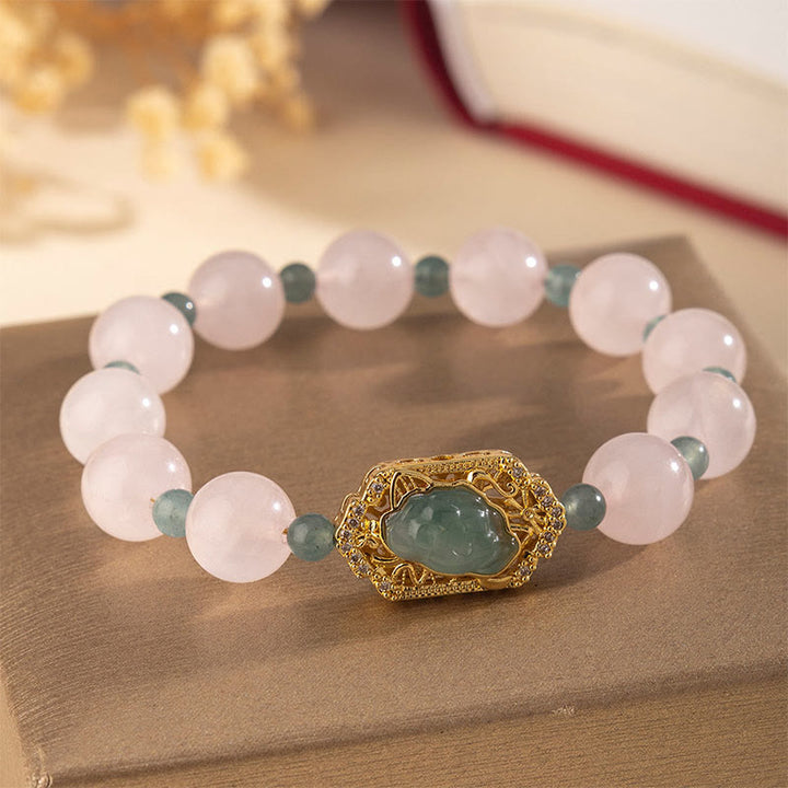 Bracciale Buddha Stones in quarzo rosa e giada, per la gentilezza e la cura - Quarzo rosa (circonferenza del polso: 15-16 cm) - image 0