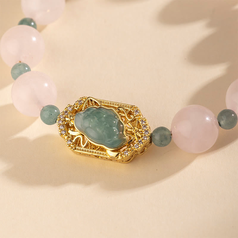 Bracciale Buddha Stones in quarzo rosa e giada, per la gentilezza e la cura - image 3