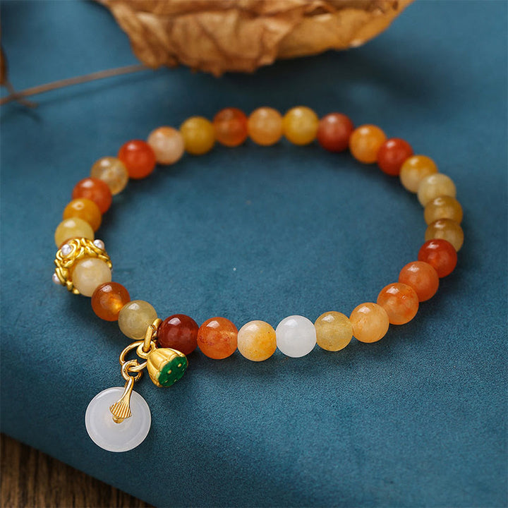 Bracciale Buddha Stones Peace Buckle in seta dorata e giada per allontanare gli spiriti maligni - image 1
