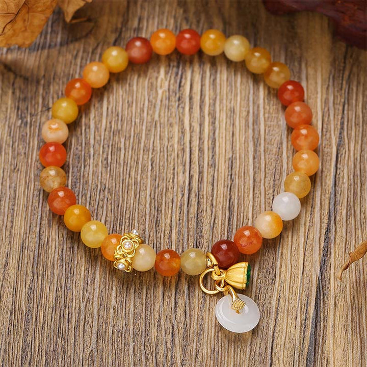 Bracciale Buddha Stones Peace Buckle in seta dorata e giada per allontanare gli spiriti maligni - Giada di seta dorata (circonferenza del polso: 14-16 cm) - image 0