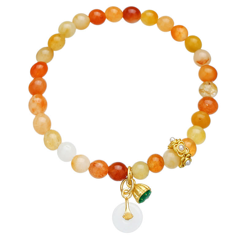 Bracciale Buddha Stones Peace Buckle in seta dorata e giada per allontanare gli spiriti maligni - image 3