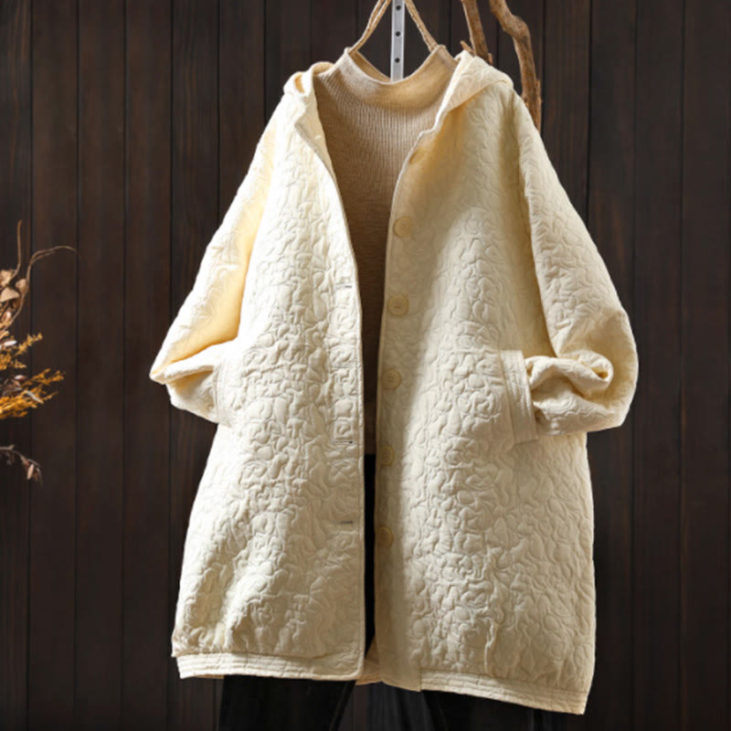 Giacca da donna in cotone jacquard di media lunghezza con bottoni autunnali, maniche lunghe e tasche , Buddha Stones - Seta di mais - US12, UK/AU16, EU44 (XL) - image 13