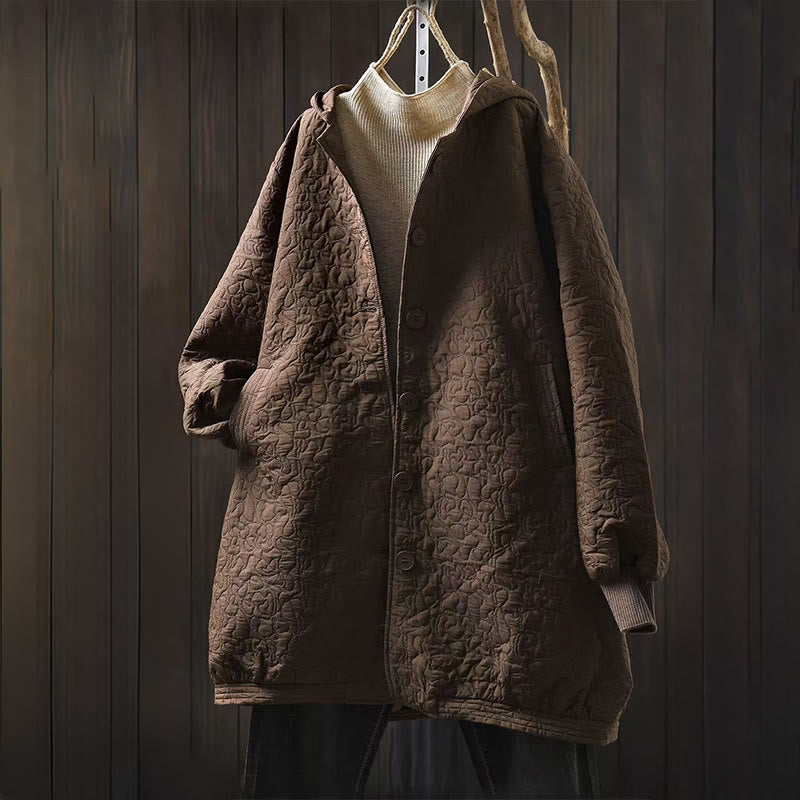 Giacca da donna in cotone jacquard di media lunghezza con bottoni autunnali, maniche lunghe e tasche , Buddha Stones - Siena - US12, UK/AU16, EU44 (XL) - image 11