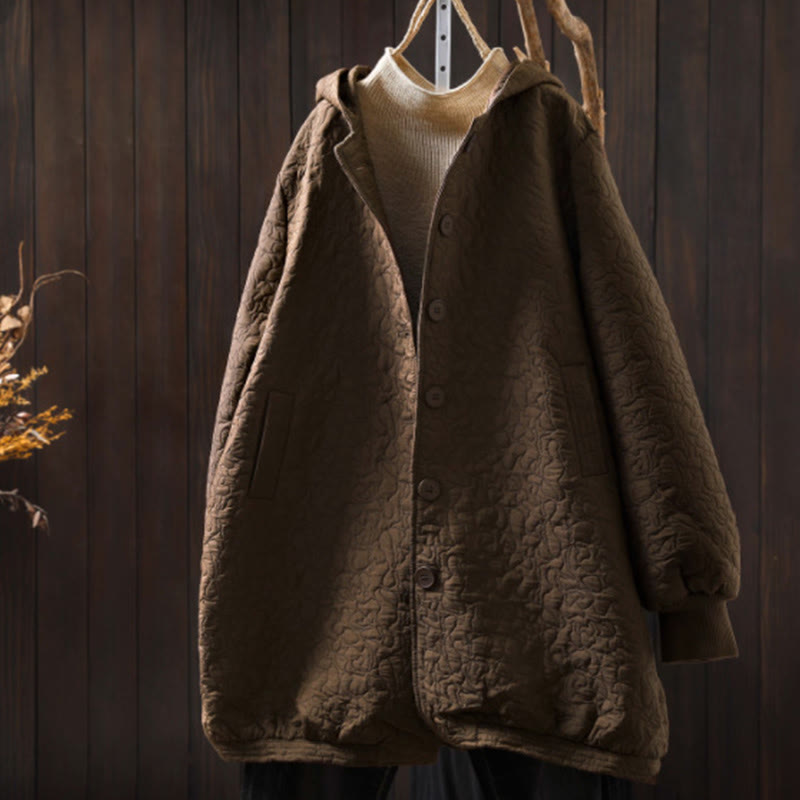 Giacca da donna in cotone jacquard di media lunghezza con bottoni autunnali, maniche lunghe e tasche , Buddha Stones - DarkGoldenrod - US12, UK/AU16, EU44 (XL) - image 15