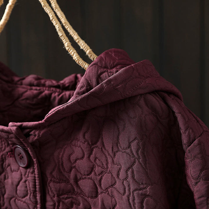 Giacca da donna in cotone jacquard di media lunghezza con bottoni autunnali, maniche lunghe e tasche , Buddha Stones - image 5