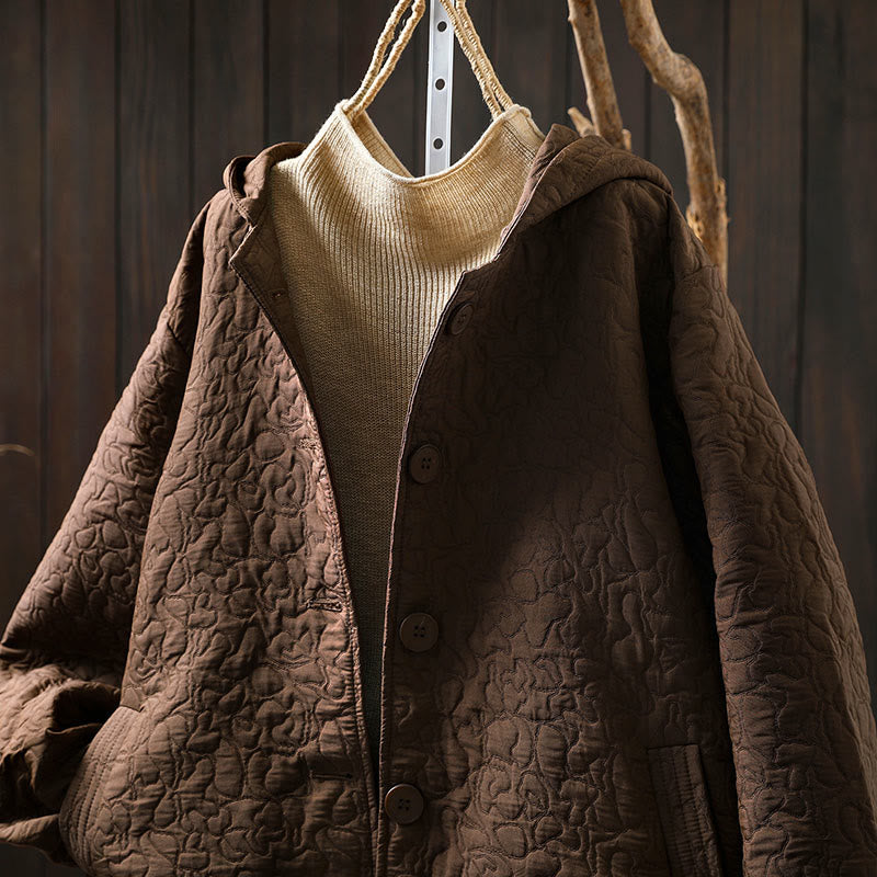 Giacca da donna in cotone jacquard di media lunghezza con bottoni autunnali, maniche lunghe e tasche , Buddha Stones - image 12