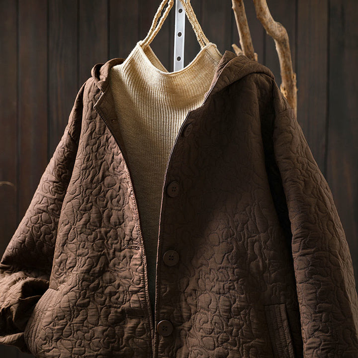 Giacca da donna in cotone jacquard di media lunghezza con bottoni autunnali, maniche lunghe e tasche , Buddha Stones - image 12