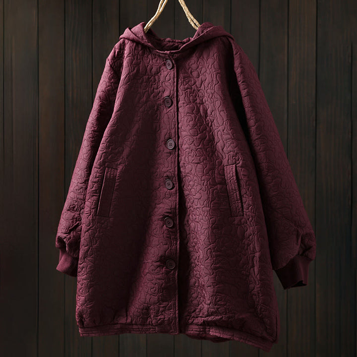 Giacca da donna in cotone jacquard di media lunghezza con bottoni autunnali, maniche lunghe e tasche , Buddha Stones - image 1