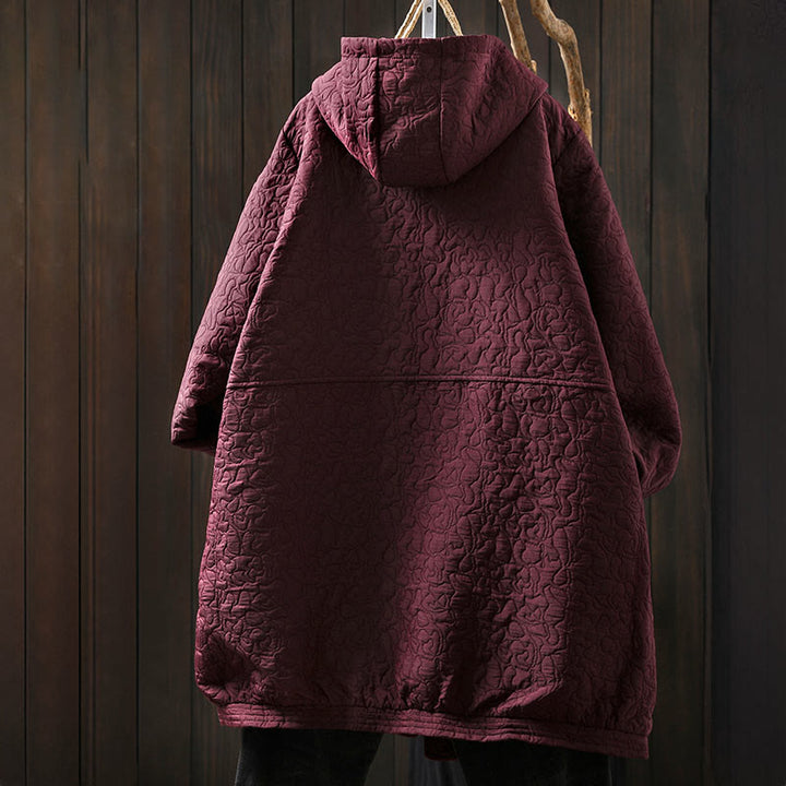 Giacca da donna in cotone jacquard di media lunghezza con bottoni autunnali, maniche lunghe e tasche , Buddha Stones - image 2