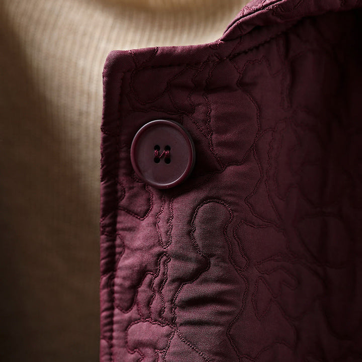 Giacca da donna in cotone jacquard di media lunghezza con bottoni autunnali, maniche lunghe e tasche , Buddha Stones - image 6