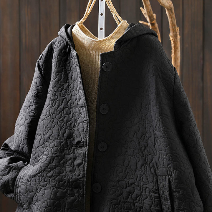 Giacca da donna in cotone jacquard di media lunghezza con bottoni autunnali, maniche lunghe e tasche , Buddha Stones - image 18