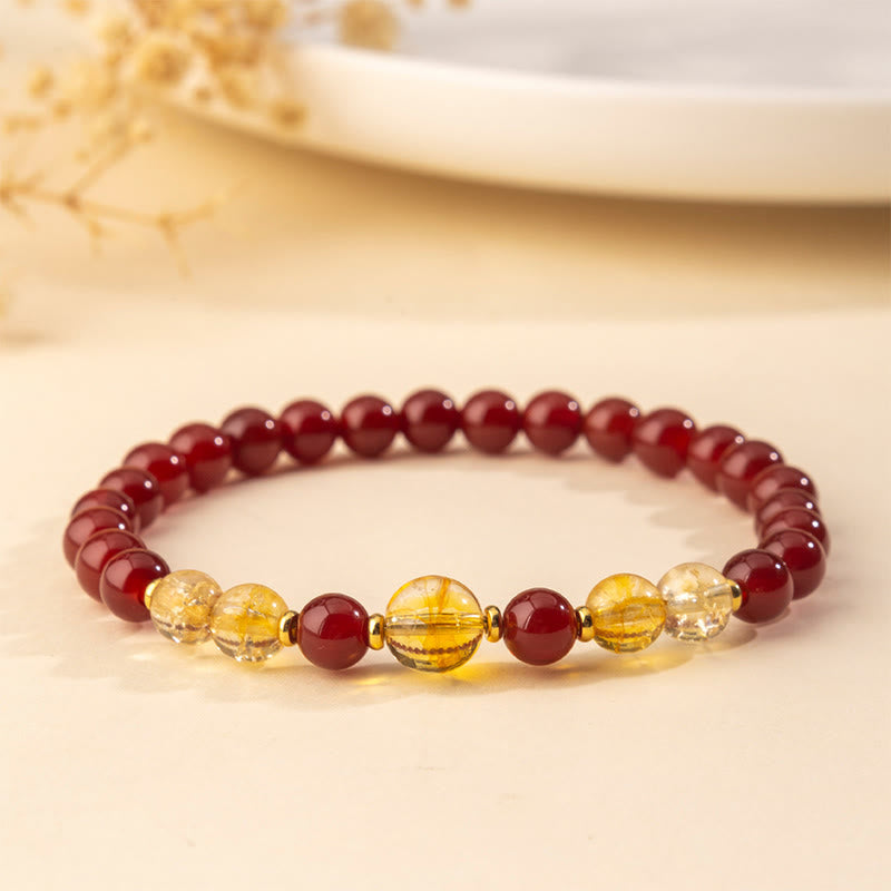 Bracciale Buddha Stones in agata rossa e citrino per la fiducia e il piacere - Agata rossa e citrina (circonferenza del polso: 15-16 cm) - image 0