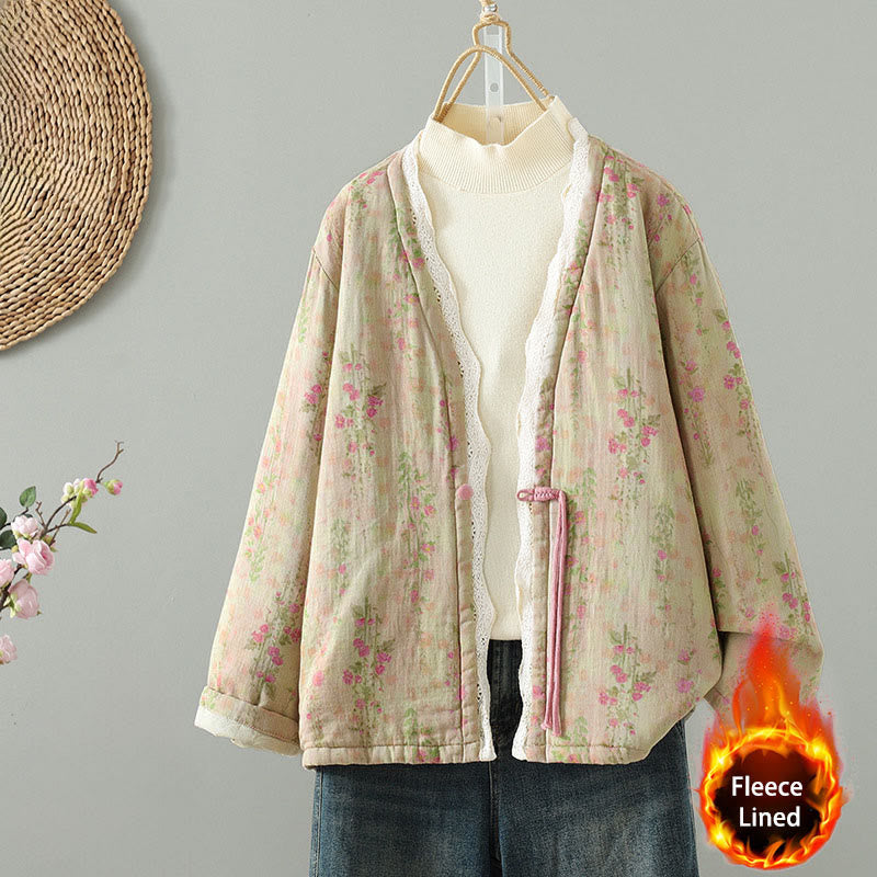 Giacca termica da donna in cotone a maniche lunghe con patchwork di pizzo invernale Buddha Stones e tasche - PaleGoldenrod - US14, UK/AU18, EU46 (2XL) - image 1