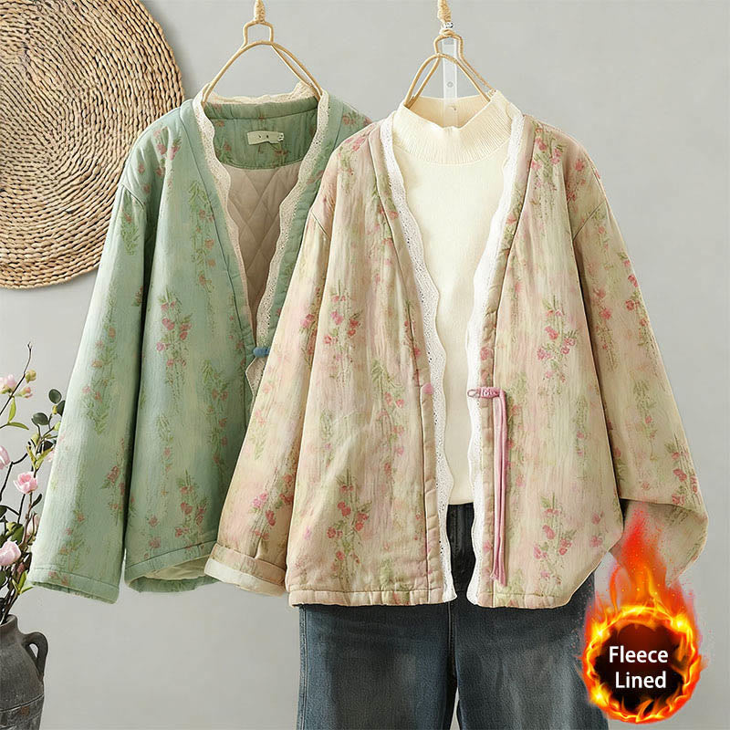 Giacca termica da donna in cotone a maniche lunghe con patchwork di pizzo invernale Buddha Stones e tasche - image 21