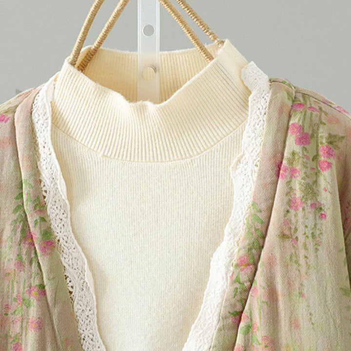 Giacca termica da donna in cotone a maniche lunghe con patchwork di pizzo invernale Buddha Stones e tasche - image 4