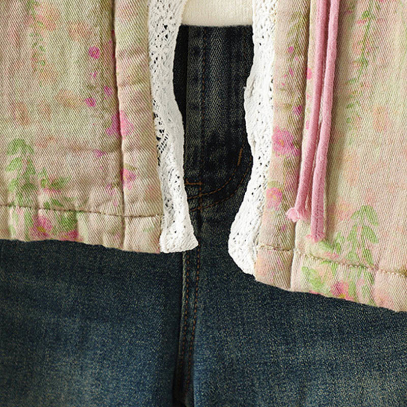 Giacca termica da donna in cotone a maniche lunghe con patchwork di pizzo invernale Buddha Stones e tasche - image 13