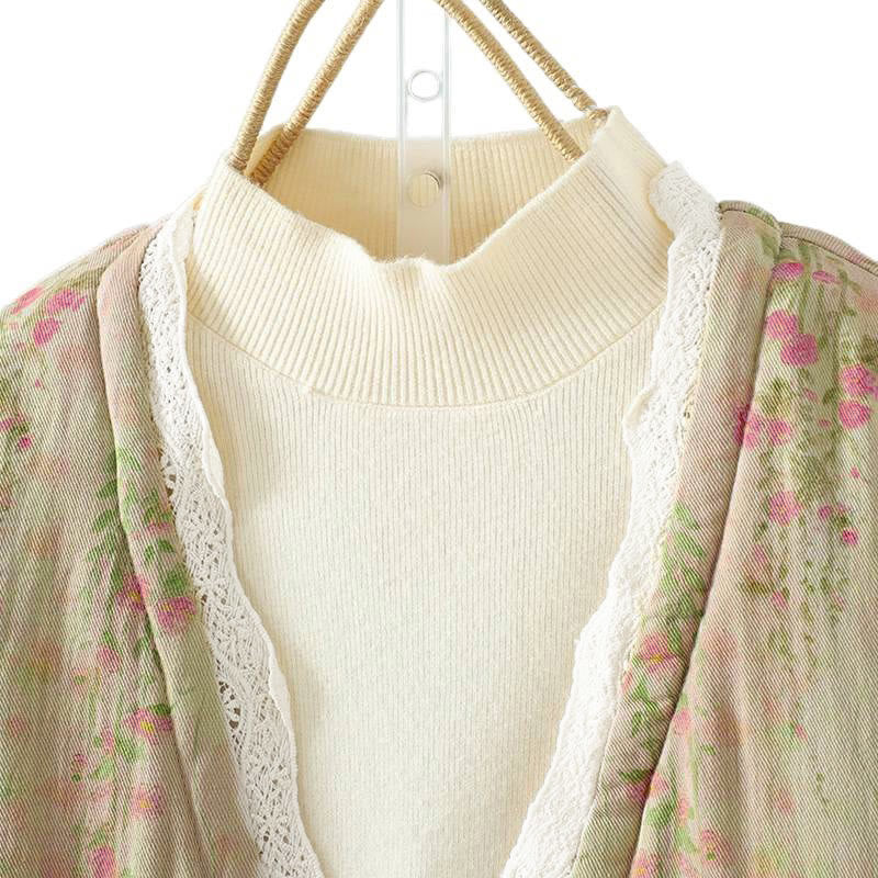 Giacca termica da donna in cotone a maniche lunghe con patchwork di pizzo invernale Buddha Stones e tasche - image 14