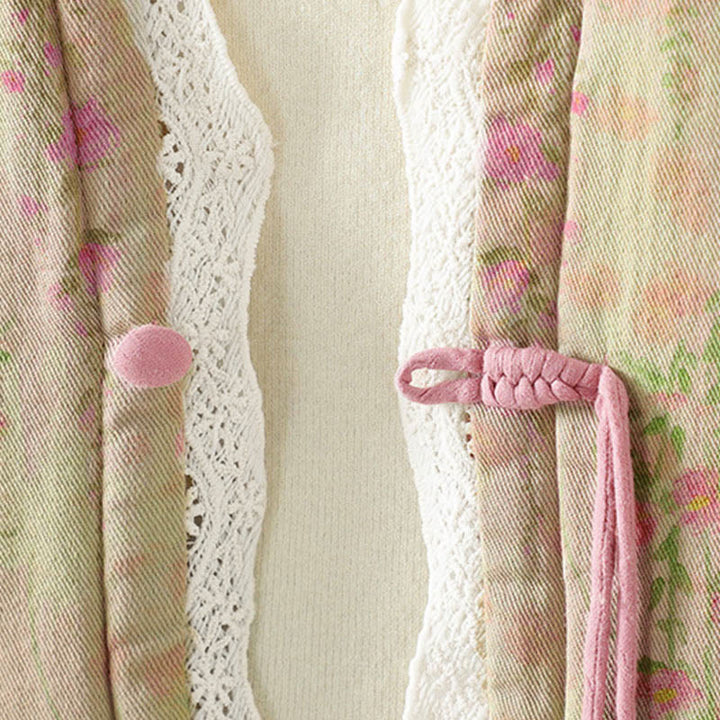 Giacca termica da donna in cotone a maniche lunghe con patchwork di pizzo invernale Buddha Stones e tasche - image 7