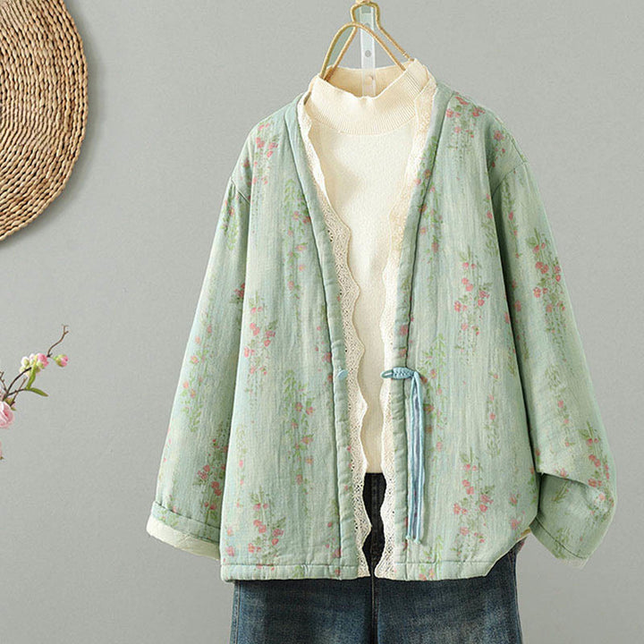 Giacca termica da donna in cotone a maniche lunghe con patchwork di pizzo invernale Buddha Stones e tasche - image 16