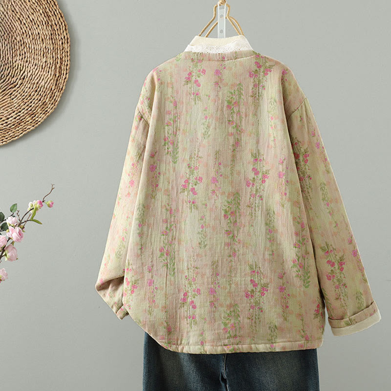 Giacca termica da donna in cotone a maniche lunghe con patchwork di pizzo invernale Buddha Stones e tasche - image 3