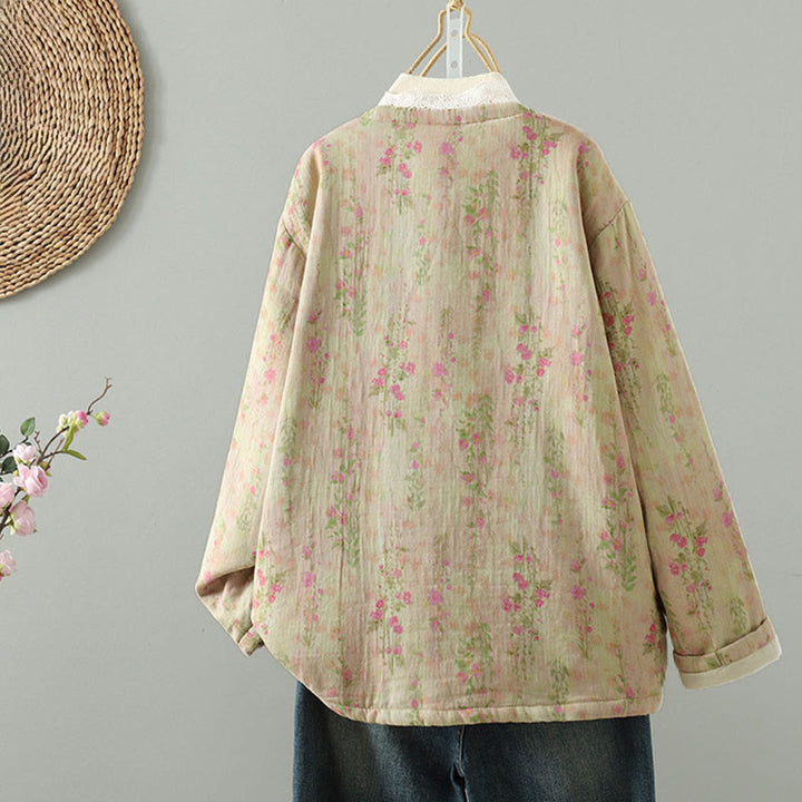 Giacca termica da donna in cotone a maniche lunghe con patchwork di pizzo invernale Buddha Stones e tasche - image 3