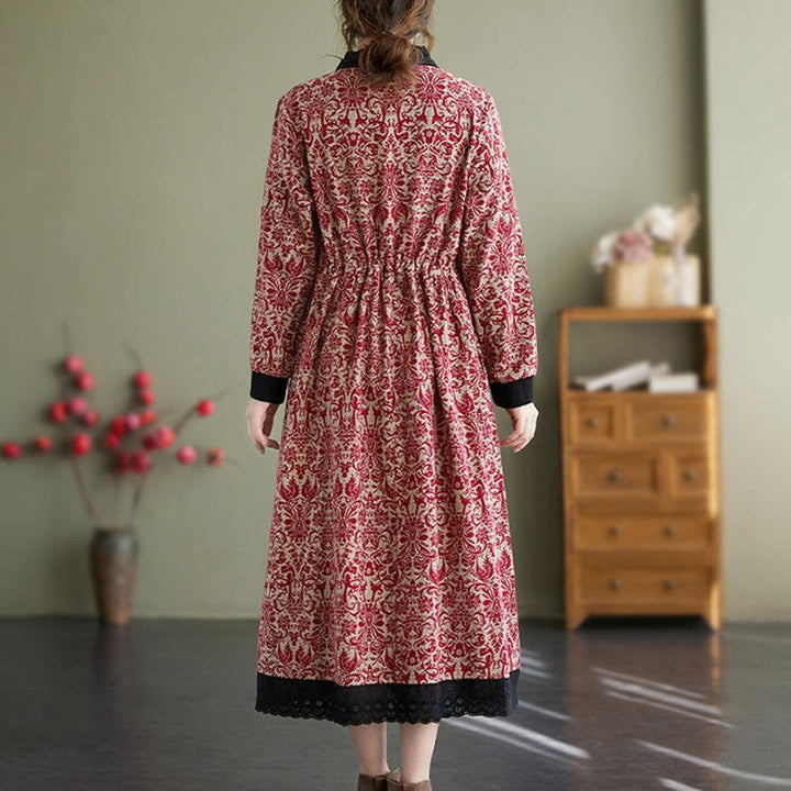 Abito midi in cotone con maniche lunghe, coulisse e tasche, con stampa etnica Buddha Stones - image 6