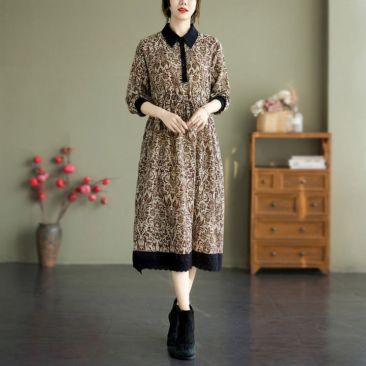 Abito midi in cotone con maniche lunghe, coulisse e tasche, con stampa etnica Buddha Stones - Marrone sella - US8-10, UK/AU12-14, EU40-42 (2XL) - image 18
