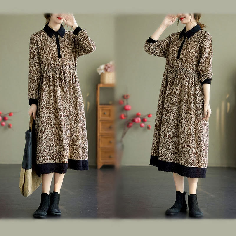 Abito midi in cotone con maniche lunghe, coulisse e tasche, con stampa etnica Buddha Stones - image 22