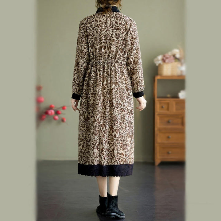 Abito midi in cotone con maniche lunghe, coulisse e tasche, con stampa etnica Buddha Stones - image 21