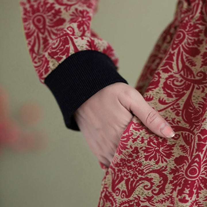 Abito midi in cotone con maniche lunghe, coulisse e tasche, con stampa etnica Buddha Stones - image 16