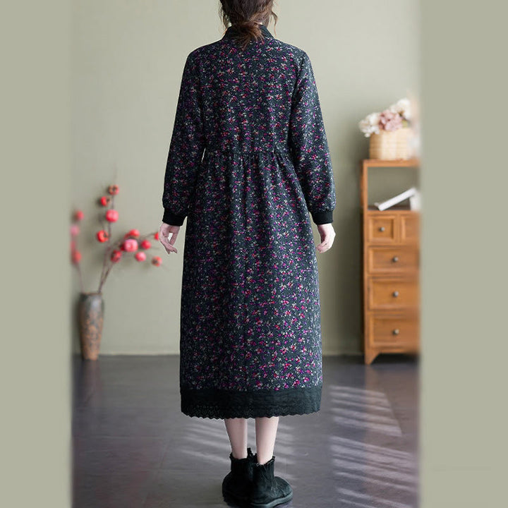 Abito midi in cotone con maniche lunghe, coulisse e tasche, con stampa etnica Buddha Stones - image 27