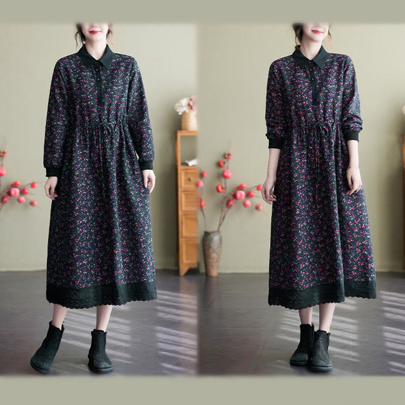 Abito midi in cotone con maniche lunghe, coulisse e tasche, con stampa etnica Buddha Stones - image 28