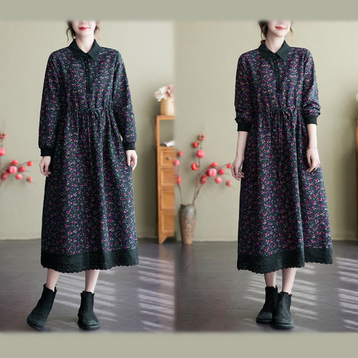 Abito midi in cotone con maniche lunghe, coulisse e tasche, con stampa etnica Buddha Stones - image 28