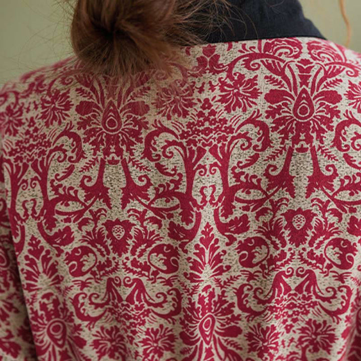 Abito midi in cotone con maniche lunghe, coulisse e tasche, con stampa etnica Buddha Stones - image 12