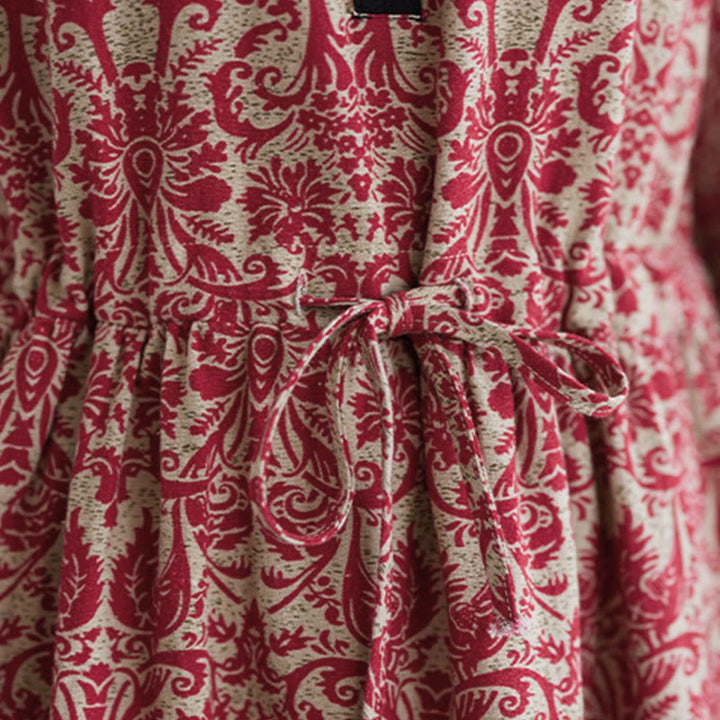 Abito midi in cotone con maniche lunghe, coulisse e tasche, con stampa etnica Buddha Stones - image 14