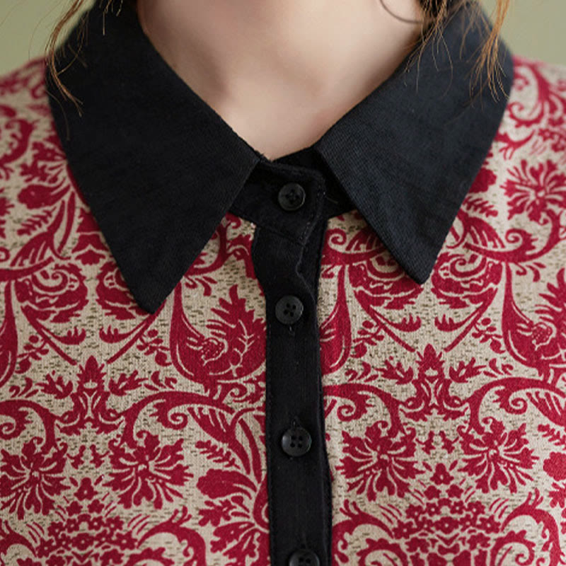 Abito midi in cotone con maniche lunghe, coulisse e tasche, con stampa etnica Buddha Stones - image 11