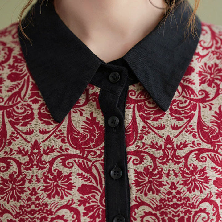 Abito midi in cotone con maniche lunghe, coulisse e tasche, con stampa etnica Buddha Stones - image 11