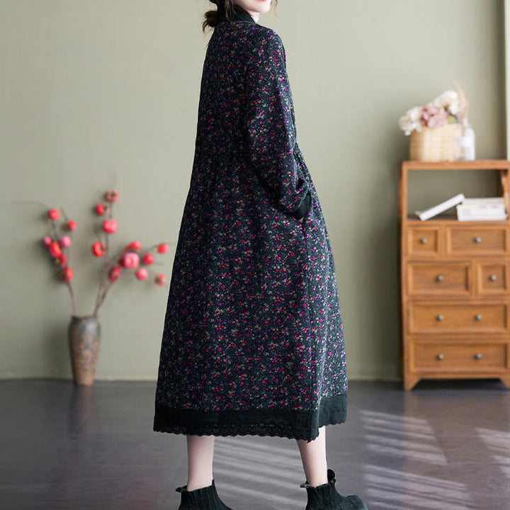 Abito midi in cotone con maniche lunghe, coulisse e tasche, con stampa etnica Buddha Stones - image 26
