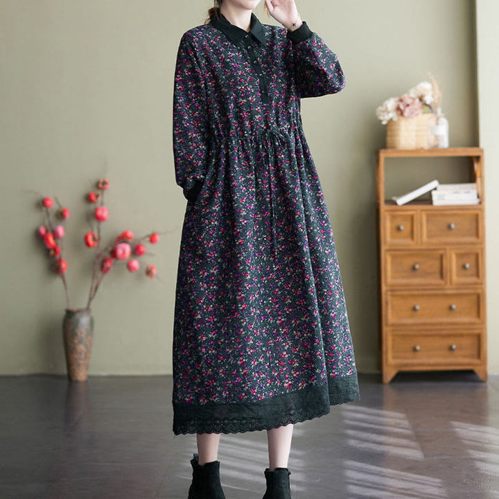 Abito midi in cotone con maniche lunghe, coulisse e tasche, con stampa etnica Buddha Stones - image 25