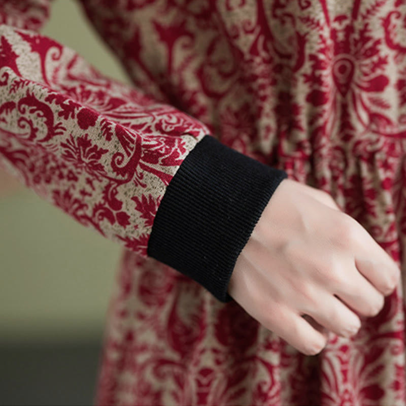 Abito midi in cotone con maniche lunghe, coulisse e tasche, con stampa etnica Buddha Stones - image 15