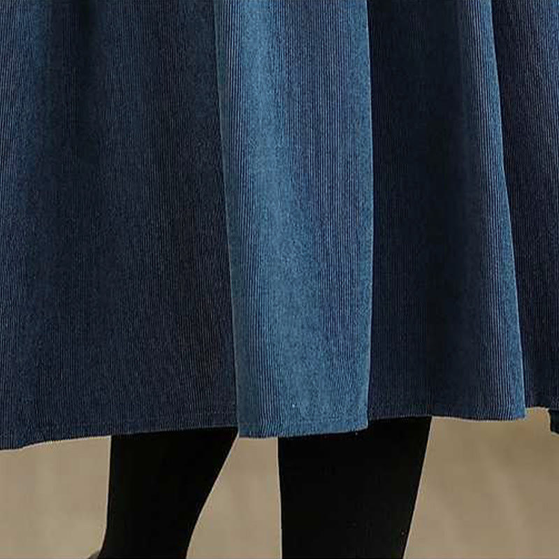 Abito midi in velluto a coste blu scuro con maniche lunghe e tasche Buddha Stones Fall Plain - image 12